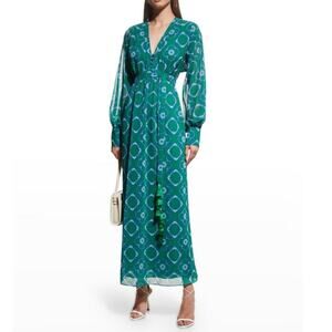 Alexis Women’s Skarla Green Belted Geometric Floral Long Sleeve Maxi Dress Sz S
